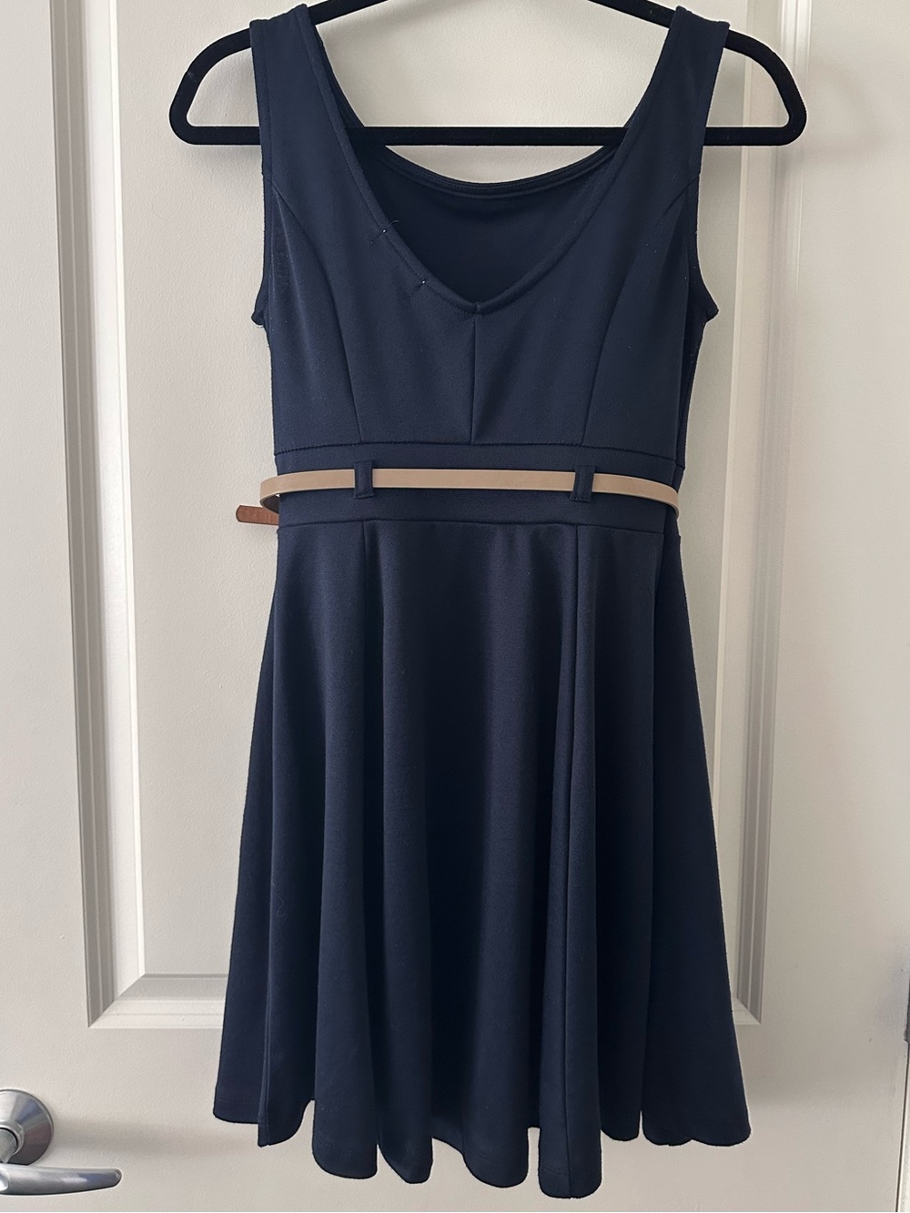 Monteau Navy Sleeveless Dress with Tan Belt - Picture 3 of 7